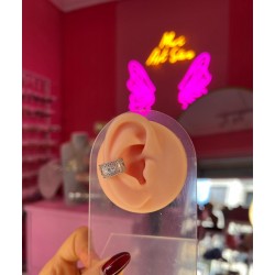 Geçirmeli Deliksiz Taşlı Kıkırdak Küpe Gümüş Renk